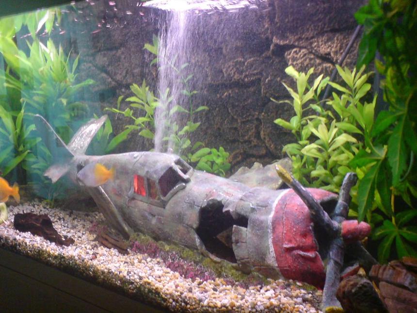 Rated #145: 48 Gallons Planted Tank - this is my old set featuring the sunken zero, had a red LED and bubble stream dispersing from the cockpit, looked like it was on fire when the lights went out