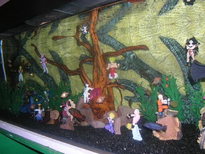 70 gallons freshwater fish tank (mostly fish and non-living decorations) - underworld anime