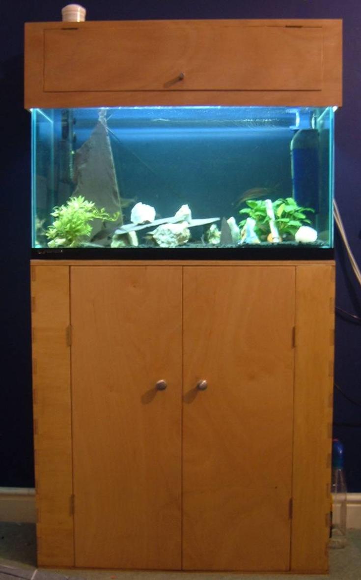 Rated #377: 25 Gallons Freshwater Fish Tank - Home built cabinet and lid. Lots of rocks, to try and seporate the L015 pleco.